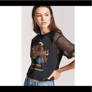 Grungy Crop Top with Fishnet Short Sleeves